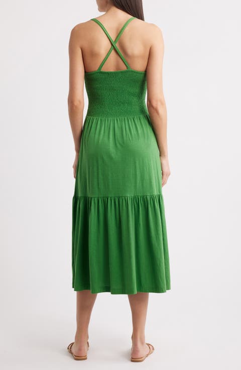 Tiered Midi Dress with Cutout Waist - Sunlit Holiday Escape