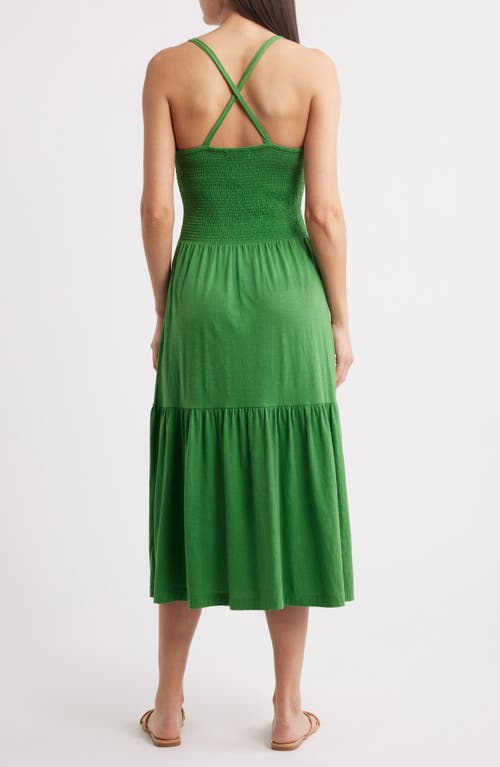 Shop Nation Ltd Penelope Smocked Tiered Pima Cotton Midi Sundress In Green Lawn