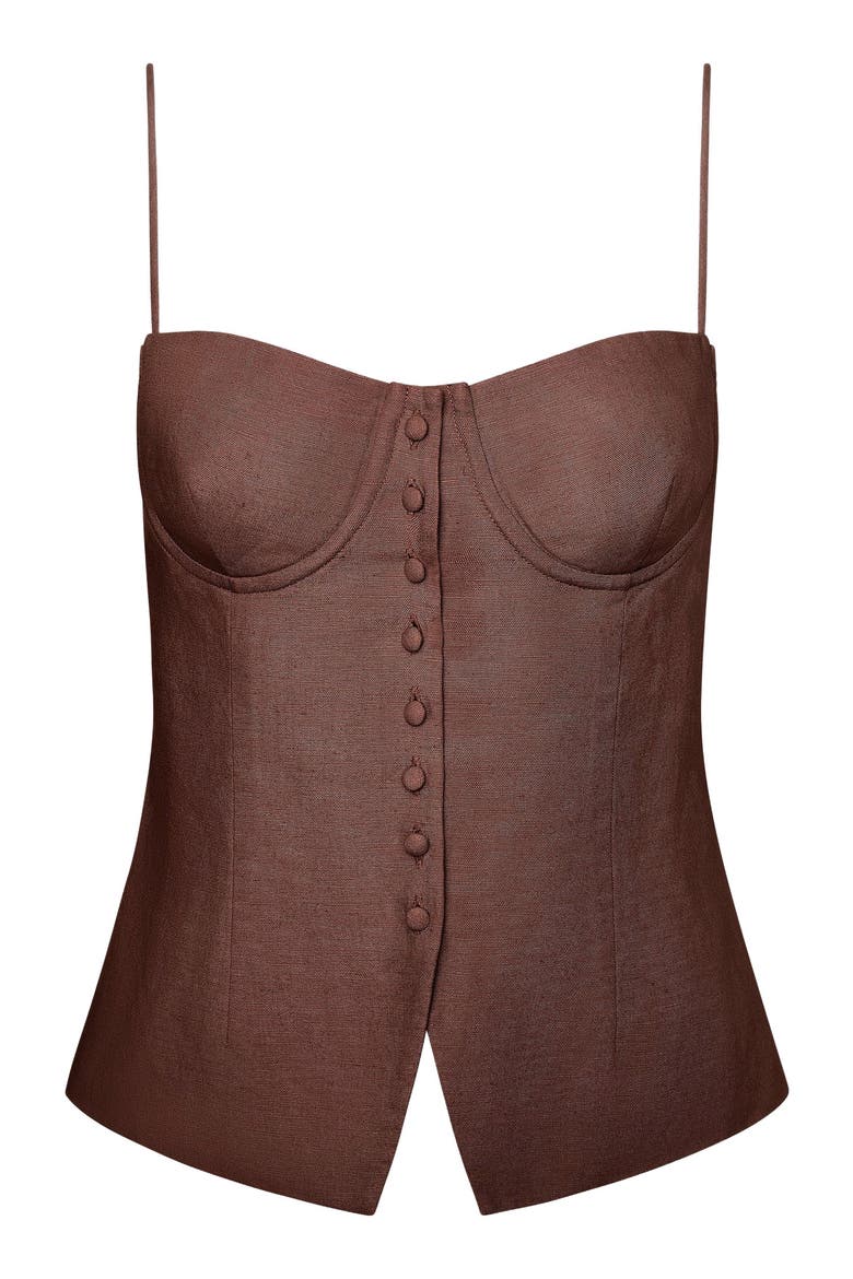 Air Linen Fitted Corset Underwire Top, Alternate, color, Brown