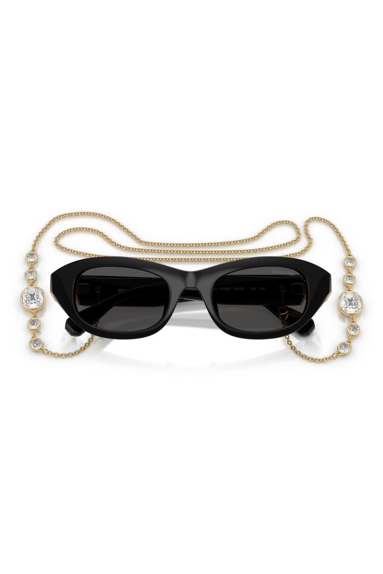 50mm Small Pillow Sunglasses with Chain, Alternate, color, BLACK / DARK GREY