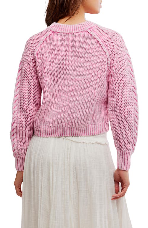 Free People Frankie Cable Cotton Sweater In Pink