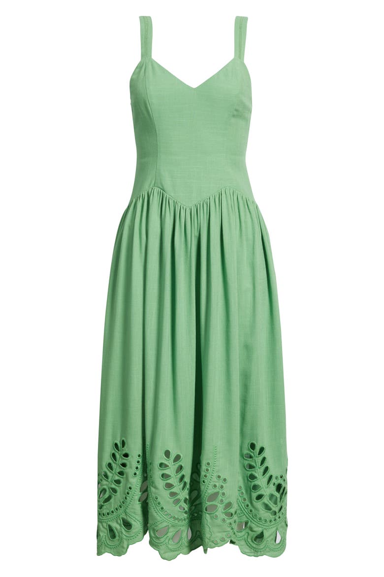 Eyelet Drop Waist Cotton & Linen Sundress, Alternate, color, GREEN