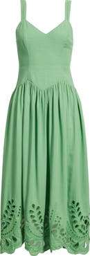 MOON RIVER Eyelet Drop Waist Cotton & Linen Sundress