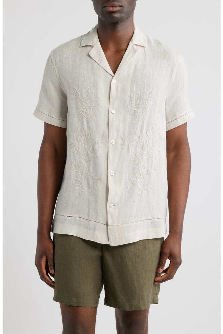 Embroidered Linen Camp Shirt, Main, color, GREY NOLA EMBROIDERY