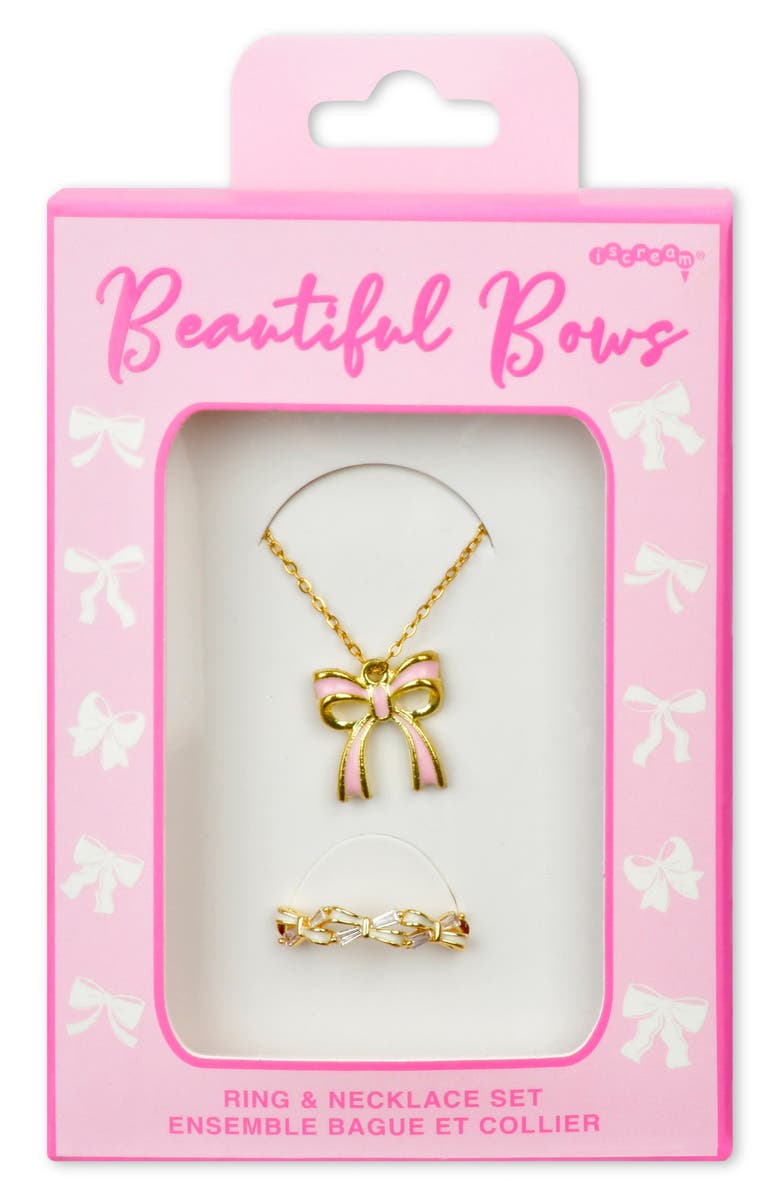 Iscream Beautiful Bows Ring & Necklace Set, Alternate, color, Gold