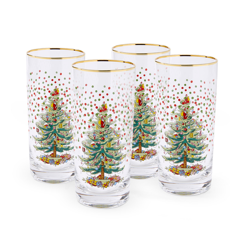 Christmas Tree Polka Dot Highball Glass Set of 4