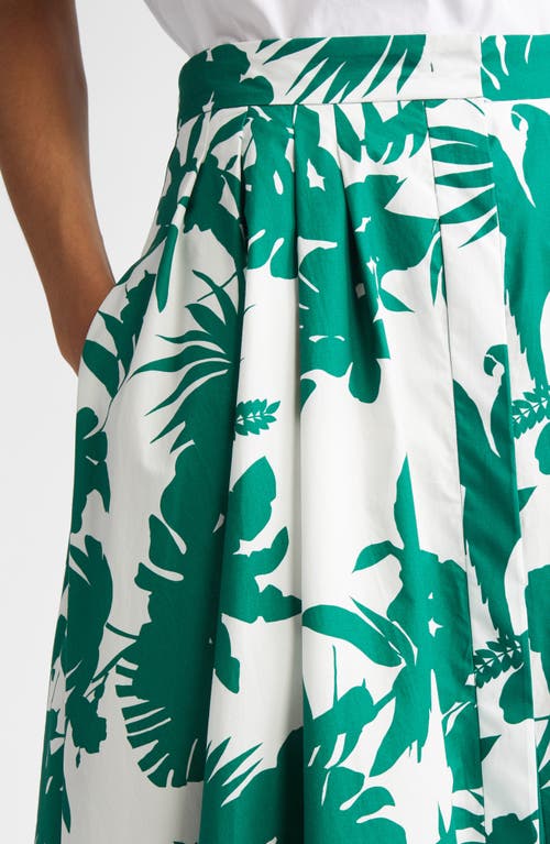 Max Mara Printed Poplin Pleated Skirt In Green