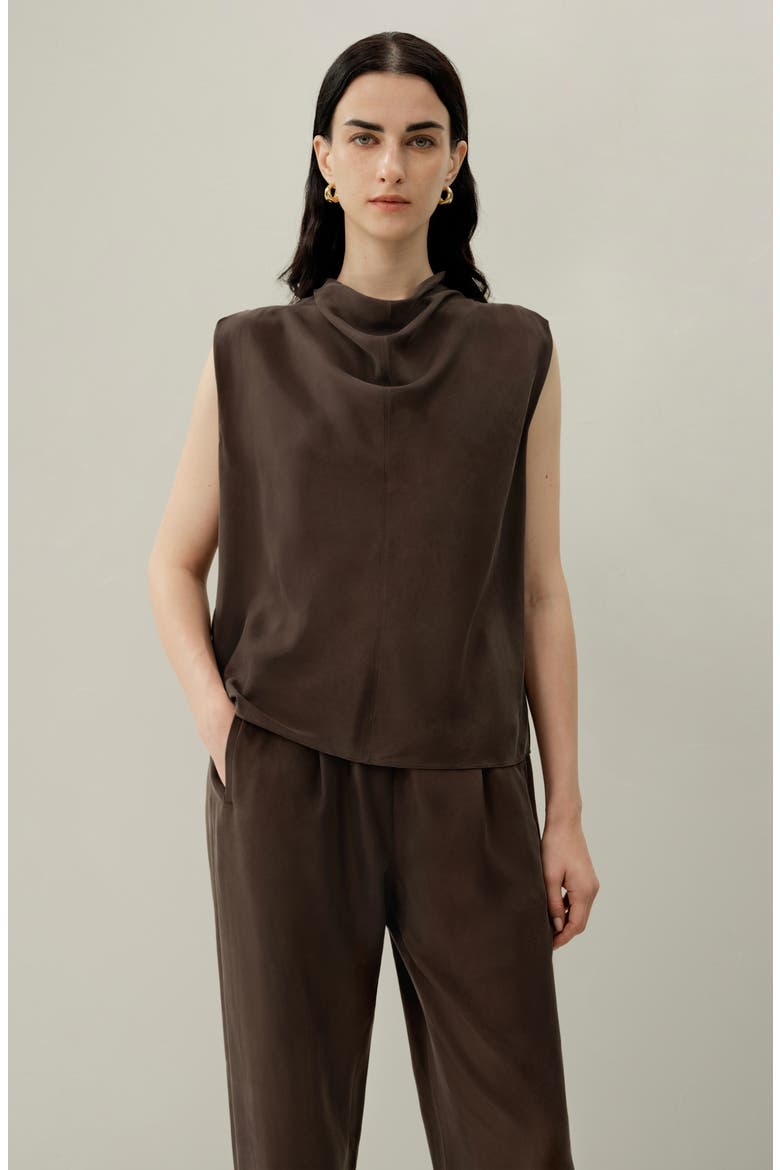 Women's Silk Habotai Sleeveless Top, Alternate, color, Toffee
