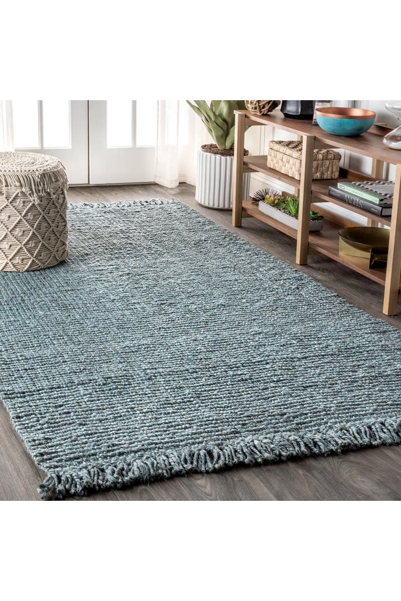 Pata Hand Woven Chunky Jute with Fringe Area Rug, Alternate, color, Light Blue/Gray