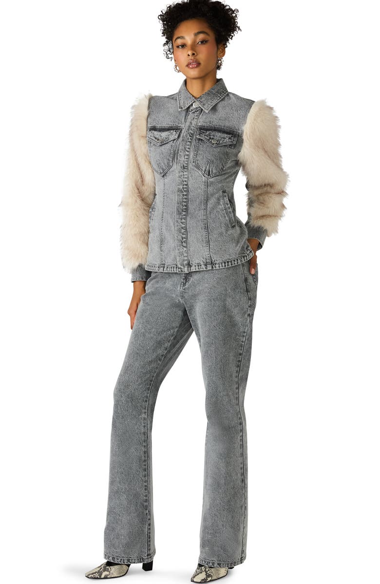 Steve Madden Parker Denim & Faux Fur Jacket, Alternate, color, Fog