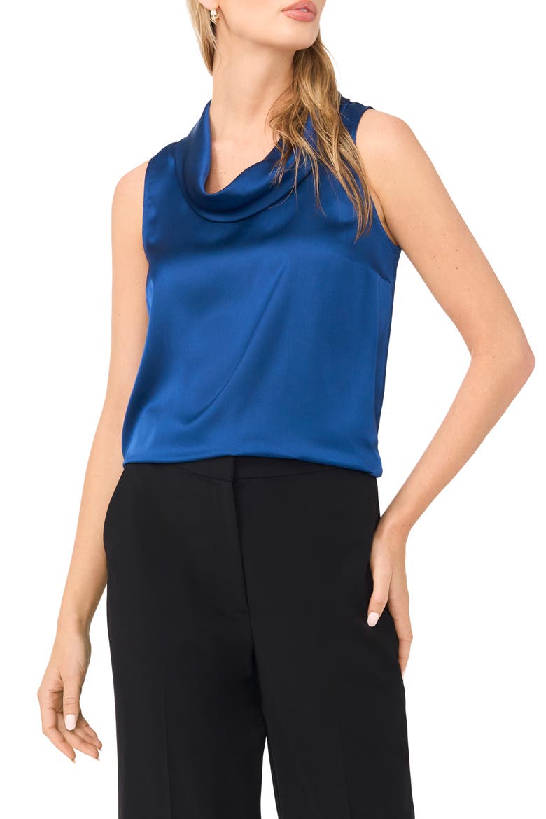 Cowl Neck Satin Charmeuse Sleeveless Top, Main, color, ESTATE BLUE