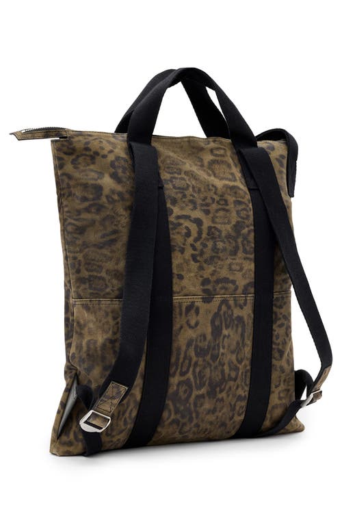 Allsaints Kei Leopard Canvas Backpack In Brown