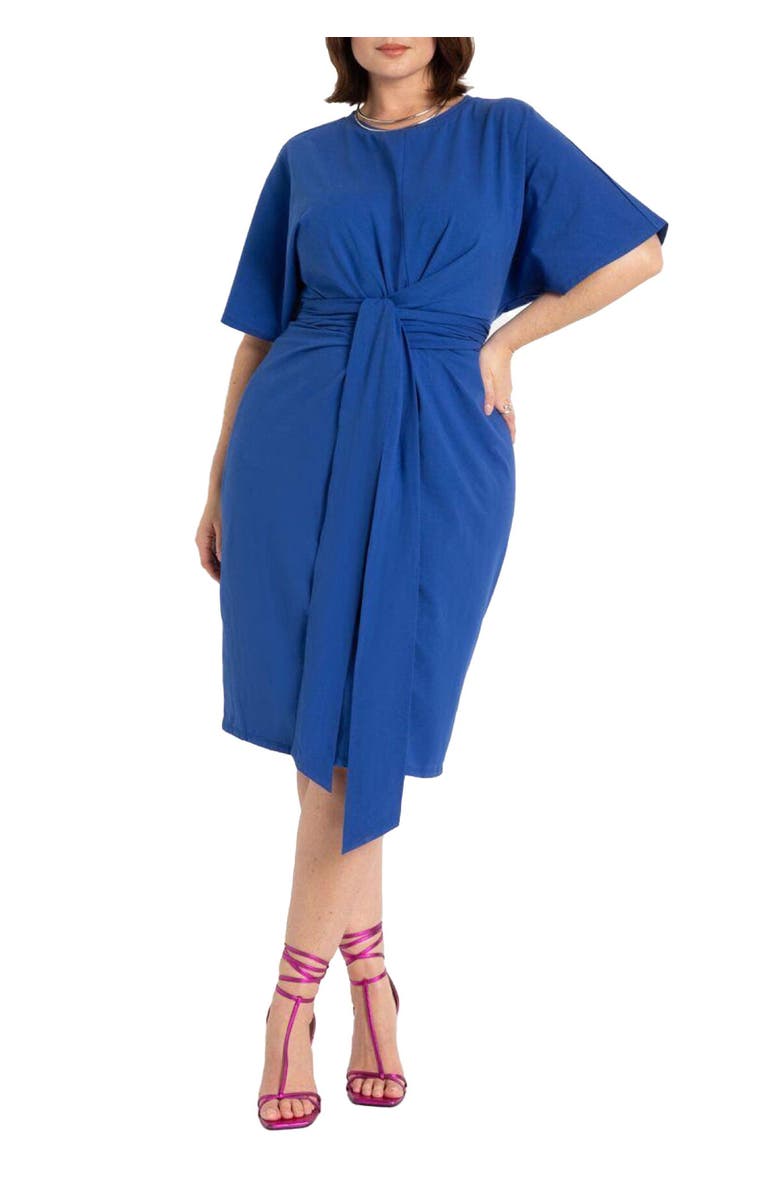 ELOQUII Cross Front Flutter Sleeve Dress, Main, color, Cobalt