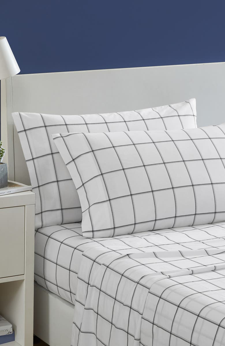 Nautica Plot Grid Print Sheet Set, Alternate, color, Black/ Grey