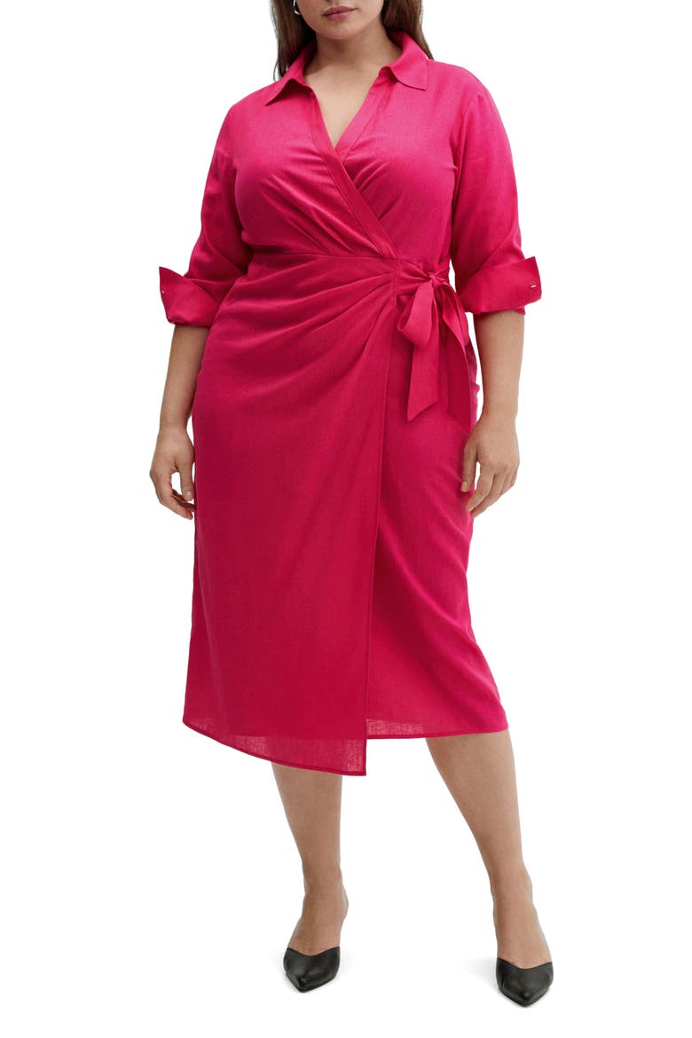 Carola Tie Waist Long Sleeve Wrap Dress, Alternate, color, BRIGHT PINK