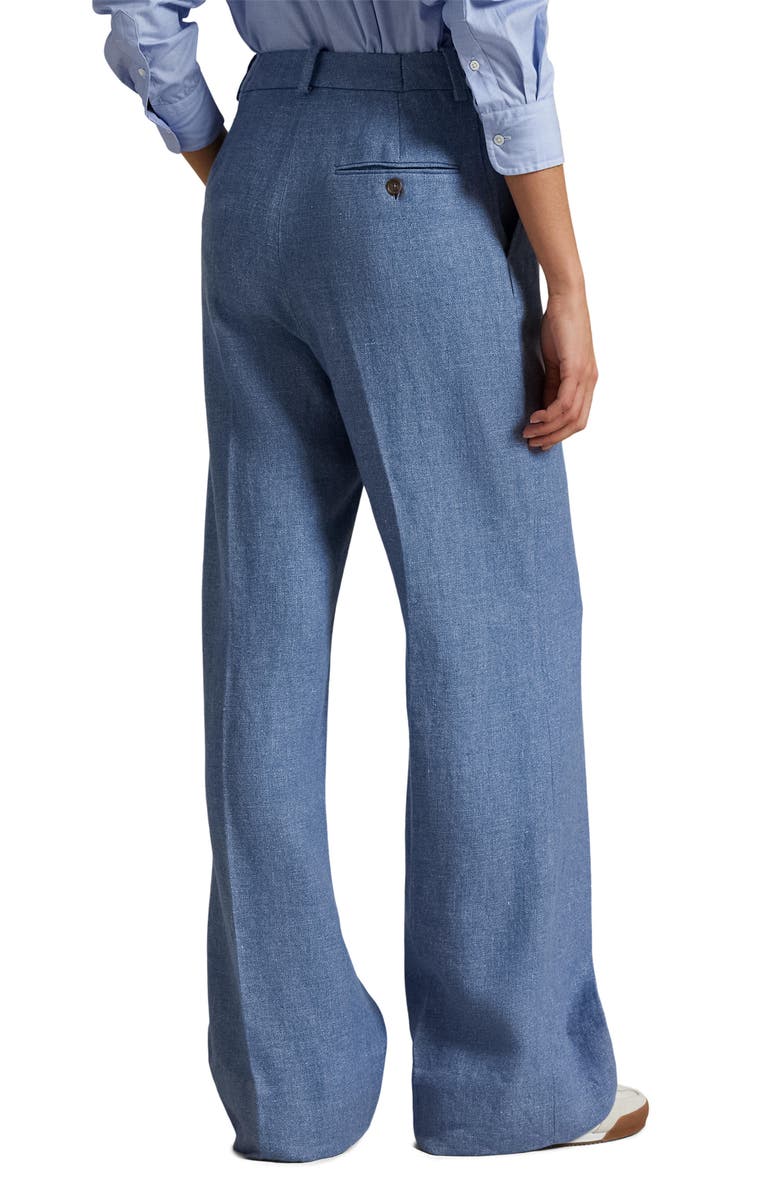 Polo Ralph Lauren High Waist Wide Leg Linen & Cotton Twill Pants, Alternate, color, Blue