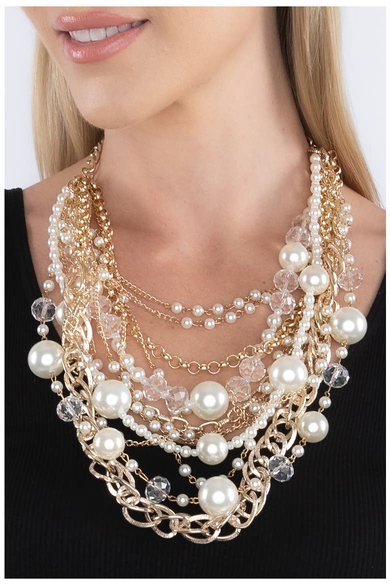 Pearly Loop Faux Pearl Necklace, Alternate, color, gold