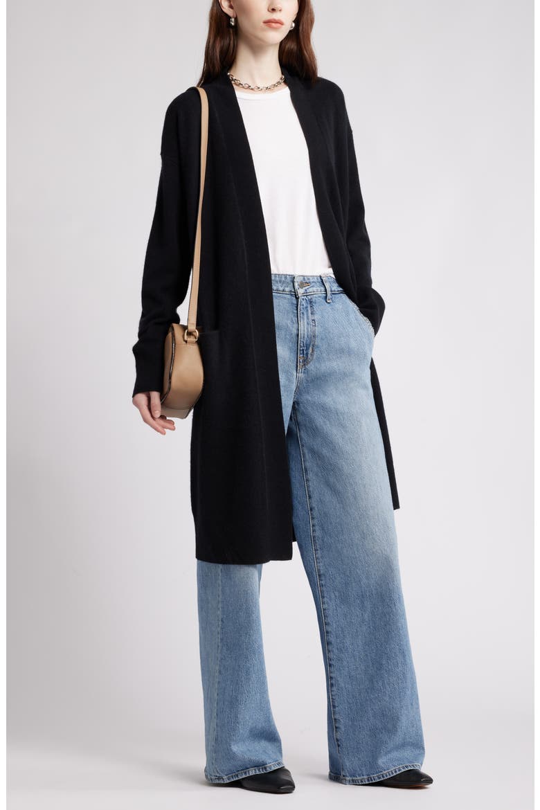 Long Open Front Wool & Cashmere Cardigan, Alternate, color, BLACK ROCK