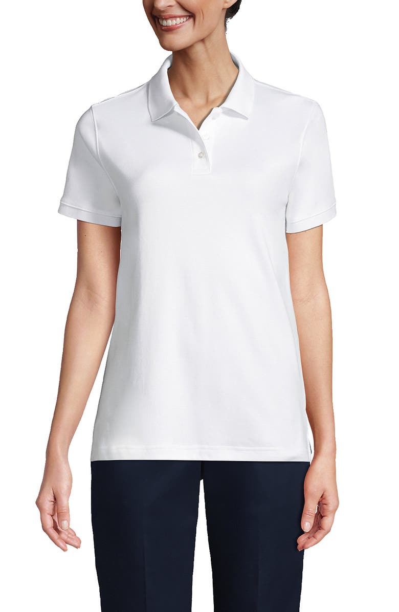 Lands' End School Uniform Short Sleeve Interlock Polo Shirt, Main, color, White