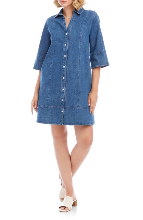 Flare Sleeve Denim Shirtdress (Petite)