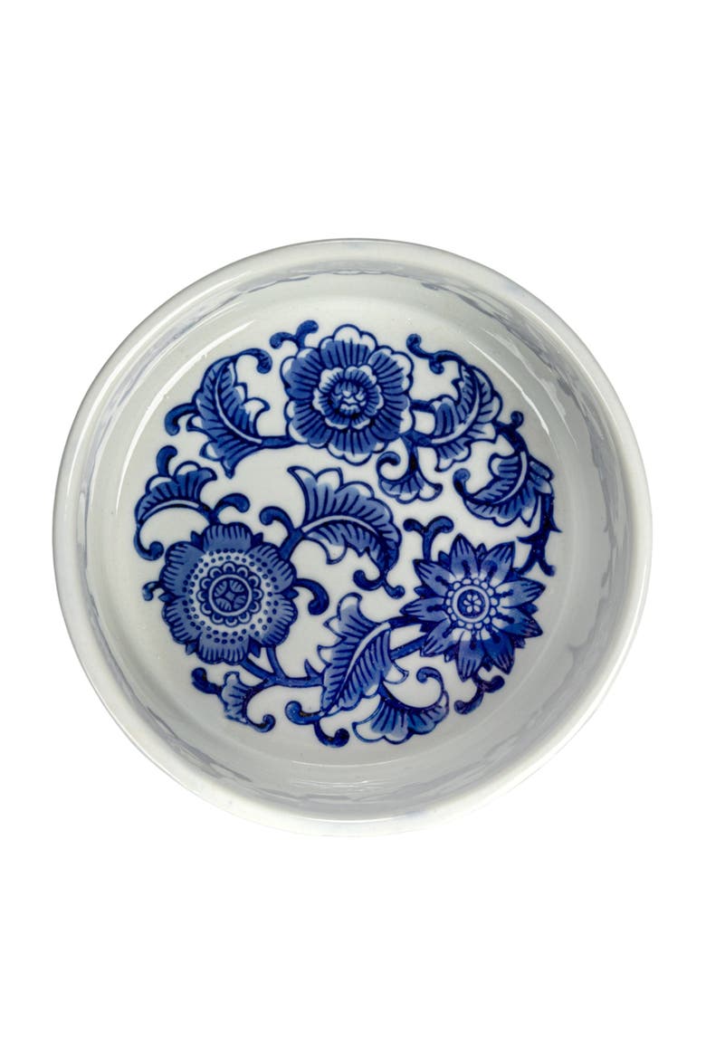 Stoneware Pet Bowl with Design, Blue and White, Alternate, color, Blue