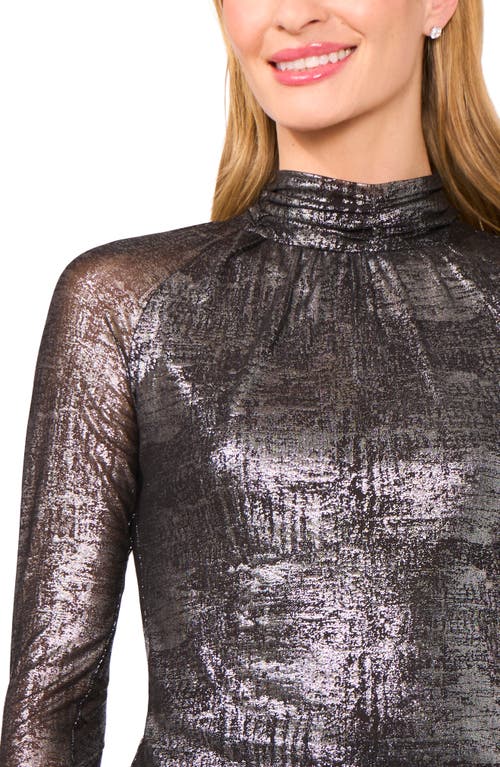 Ted Baker Metalllic Ruched Turtleneck Top In Black
