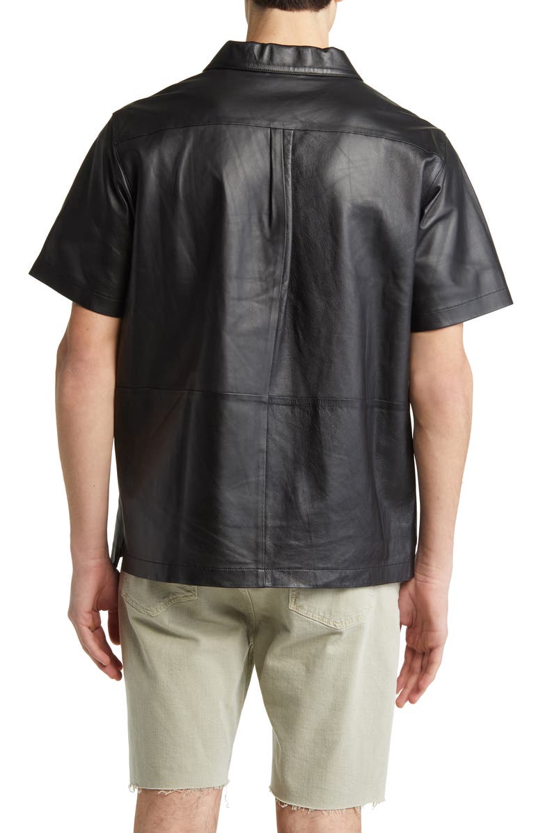 FRAME Short Sleeve Lambskin Leather Snap-Up Shirt, Alternate, color,