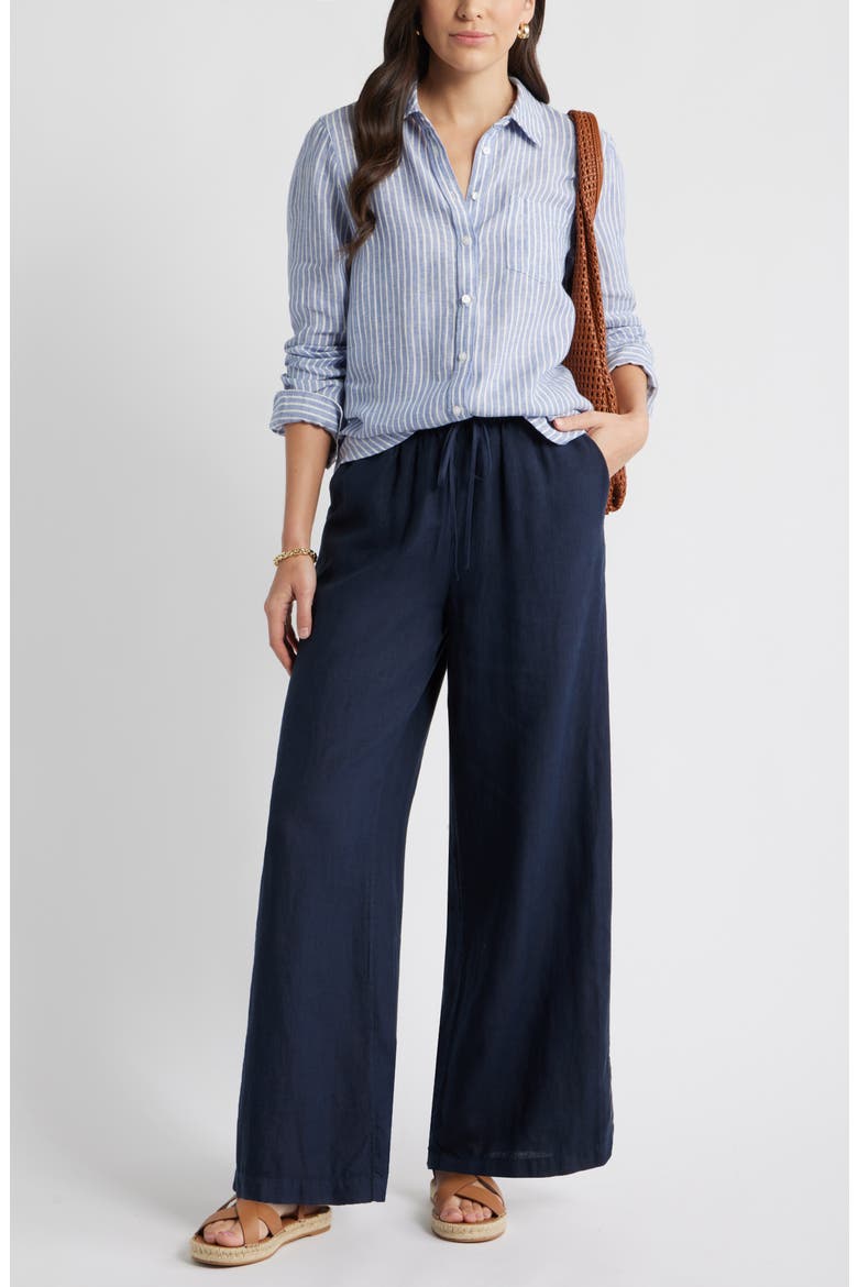 Easy Wide Leg Linen Pants, Alternate, color, NAVY STILL