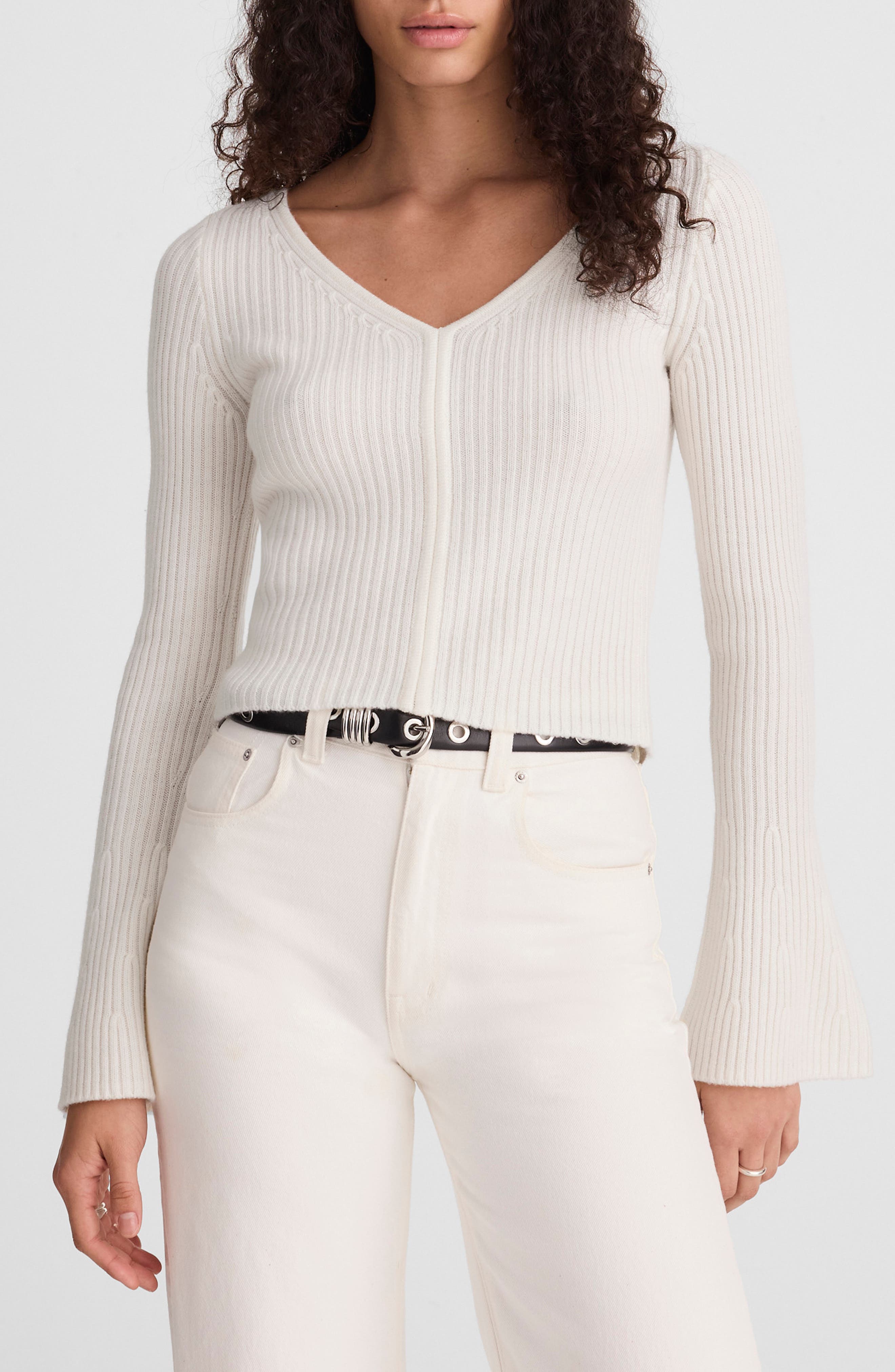 V-Neck Wool Rib Sweater Top - image 5