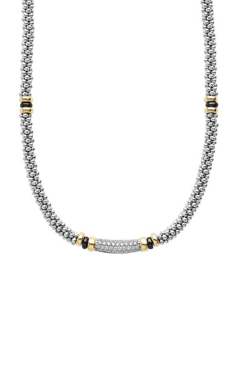 Two-Tone Black Ceramic Caviar Diamond Necklace
