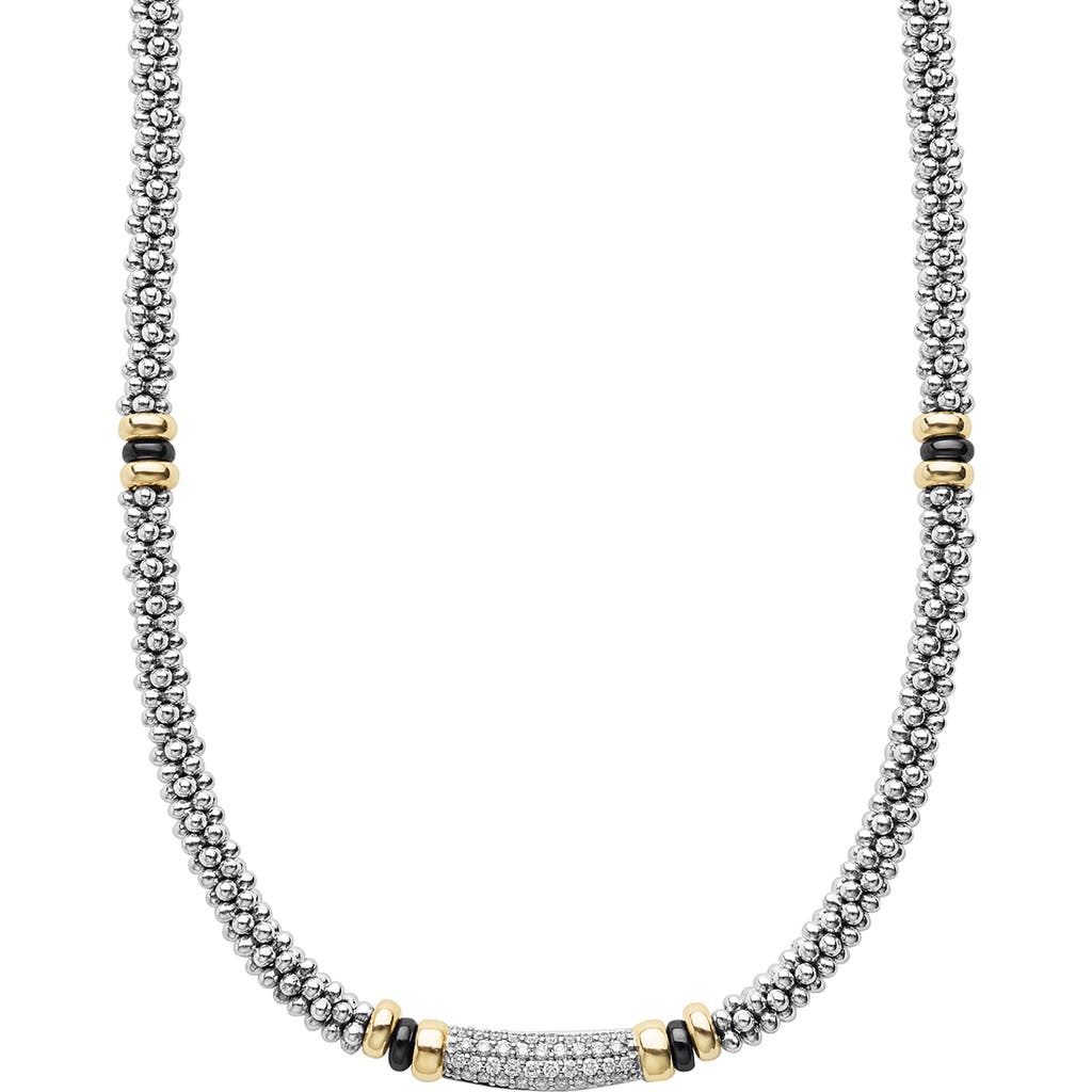 Lagos Two-tone Black Ceramic Caviar Diamond Necklace In Metallic