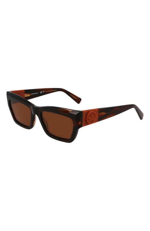 Longchamp Medallion 53mm Modified Rectangular Sunglasses In Striped Brown