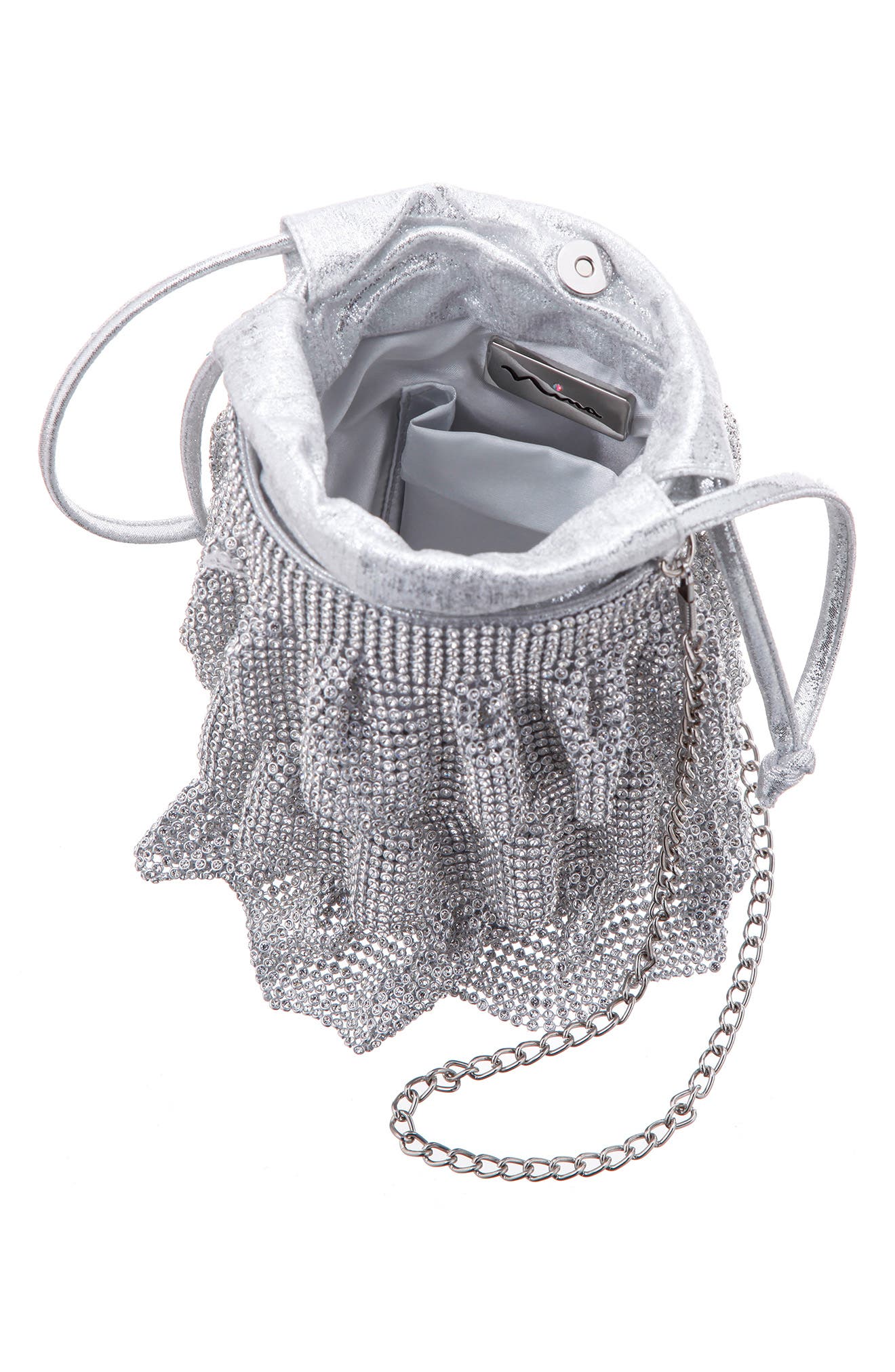 Nina Elegant Drawstring Clutch, Alternate, color, Silver