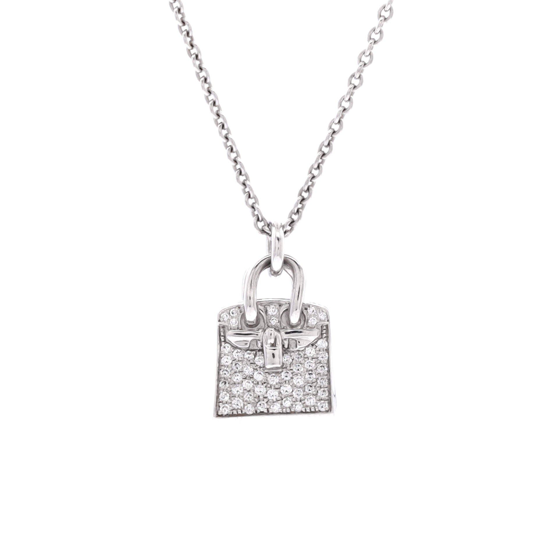 Pre-Owned Hermes Birkin Amulette Pendant Necklace 18K White Gold and Diamonds, Main, color, White Gold