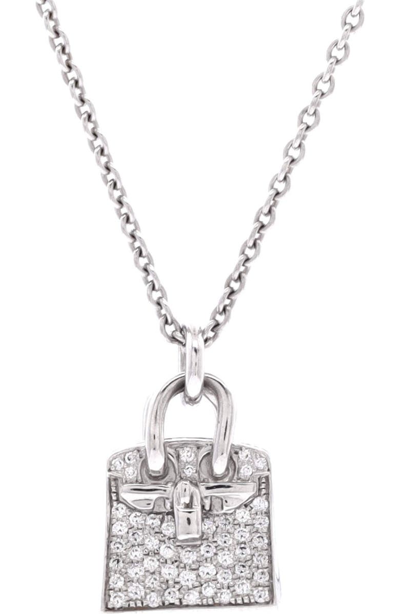 Pre-Owned Hermes Birkin Amulette Pendant Necklace 18K White Gold and Diamonds, Main, color, White Gold