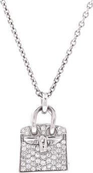 Pre-Owned Hermes Birkin Amulette Pendant Necklace 18K White Gold and Diamonds
