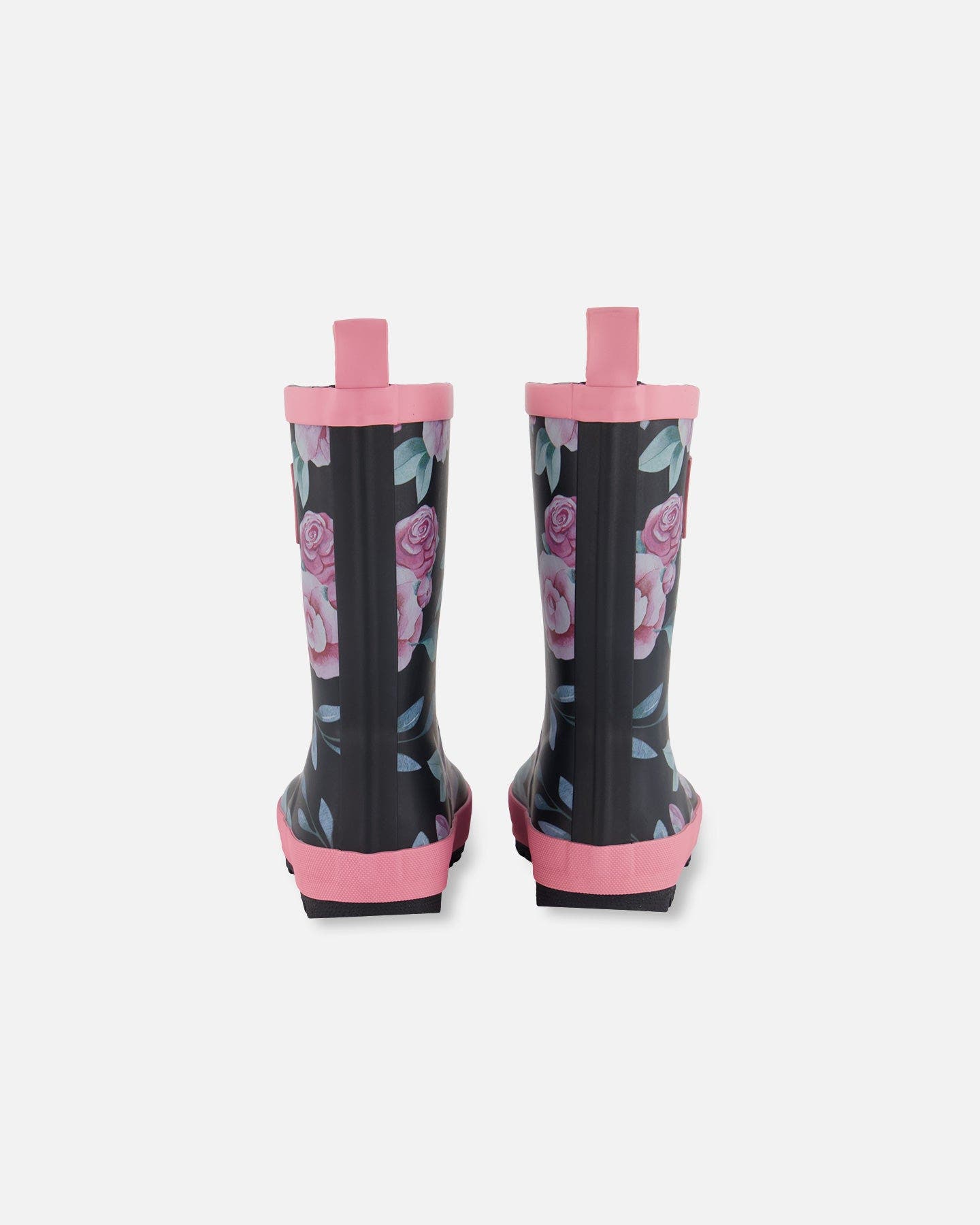 Deux par Deux Girl's Printed Rain Boots Pink, Black, And Flowers, Alternate, color, 