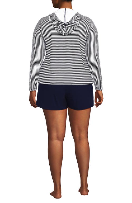 Lands' End Long Sleeve Hooded Full Zip Upf 50 Rash Guard In Deep Sea Navy Mini Stripe