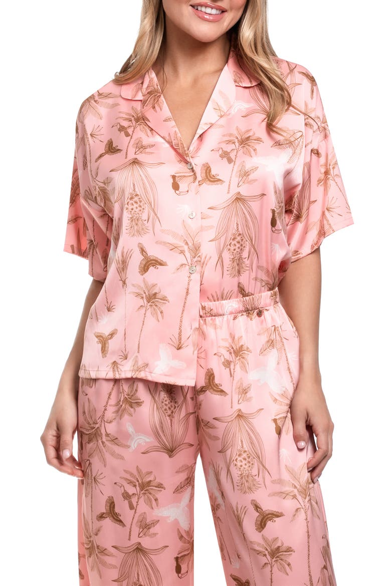 Tropical Print Button-Up Top & Pants Pajamas, Alternate, color, PINK