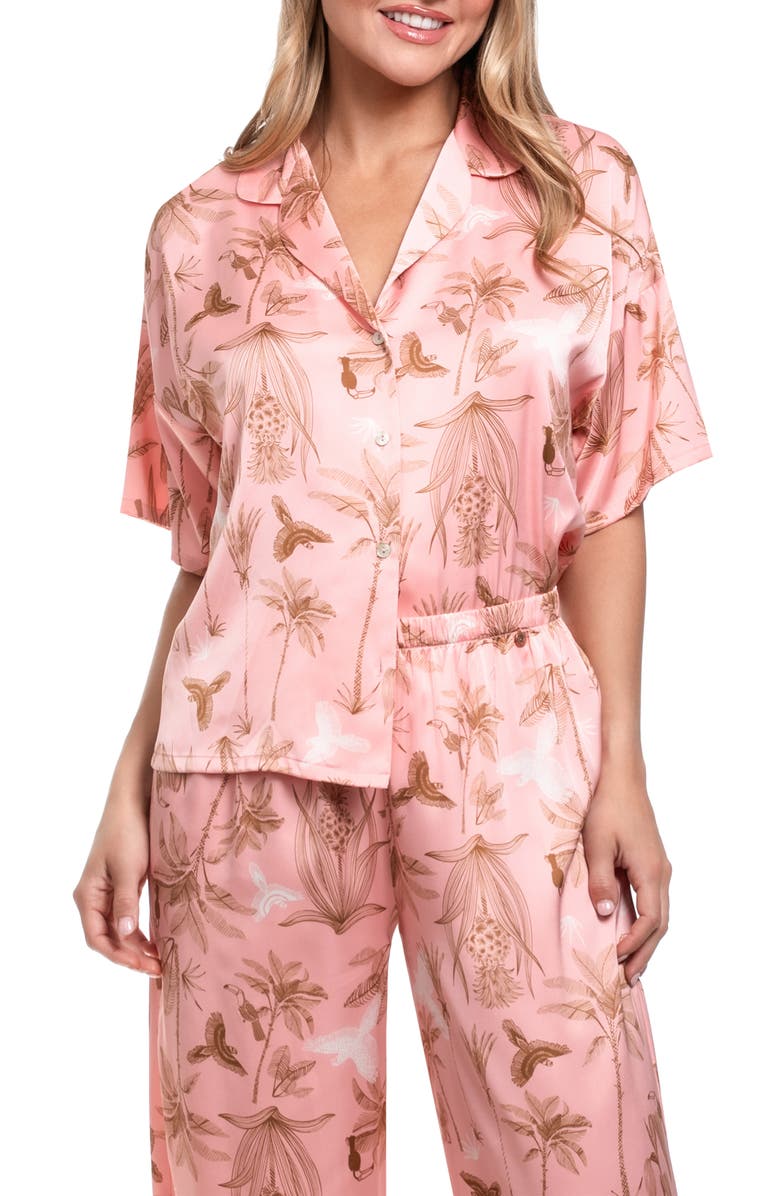 Midnight Bakery Tropical Print Button-Up Top & Pants Pajamas, Alternate, color, Pink