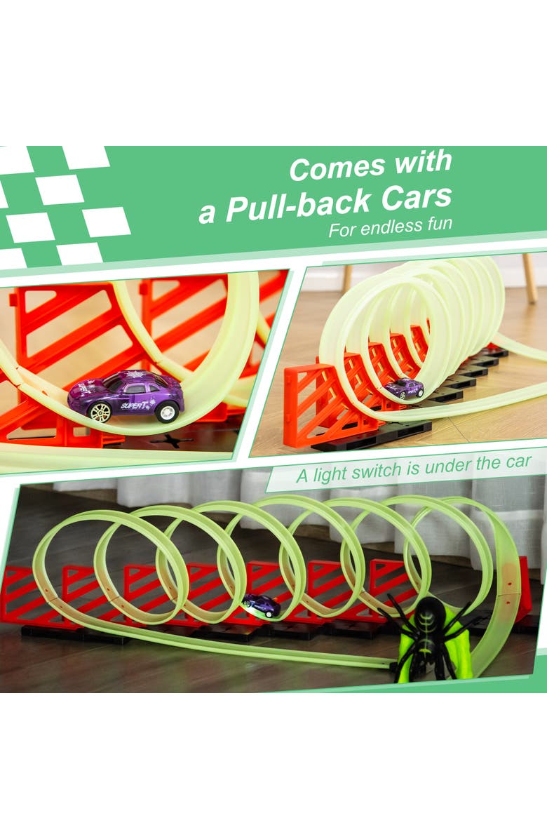 Qaba Track Builder Loop Kit, Glowing Race Track with Pull-back Car, Alternate, color, Green