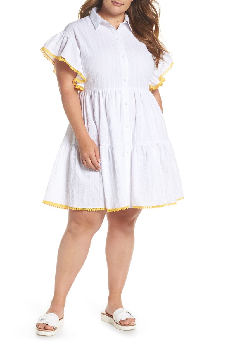 Shirred Shirt Dress, Main, color, WHITE