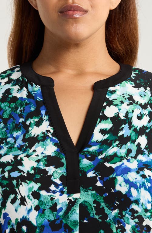 Ak Anne Klein Split Neck Tunic In Multi