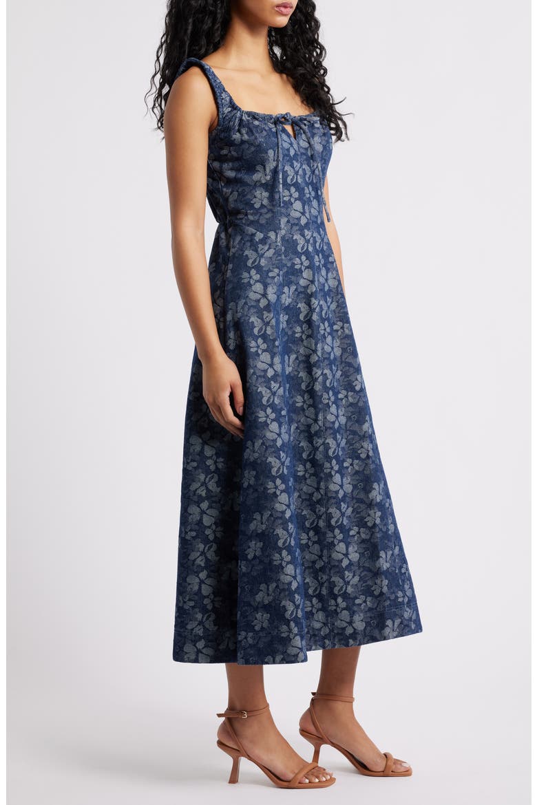 Floral Denim Midi Dress, Alternate, color, INDIGO