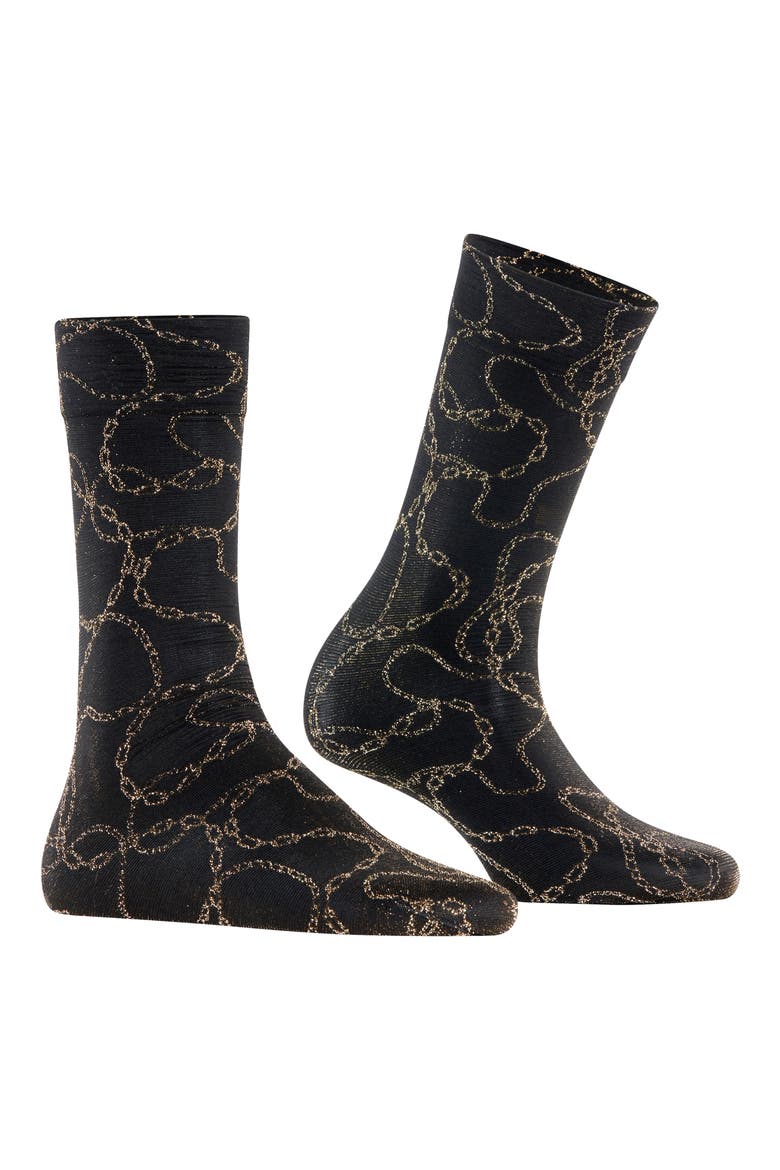 Metallic Jewel Case Crew Socks, Main, color, BLACK/ GOLD