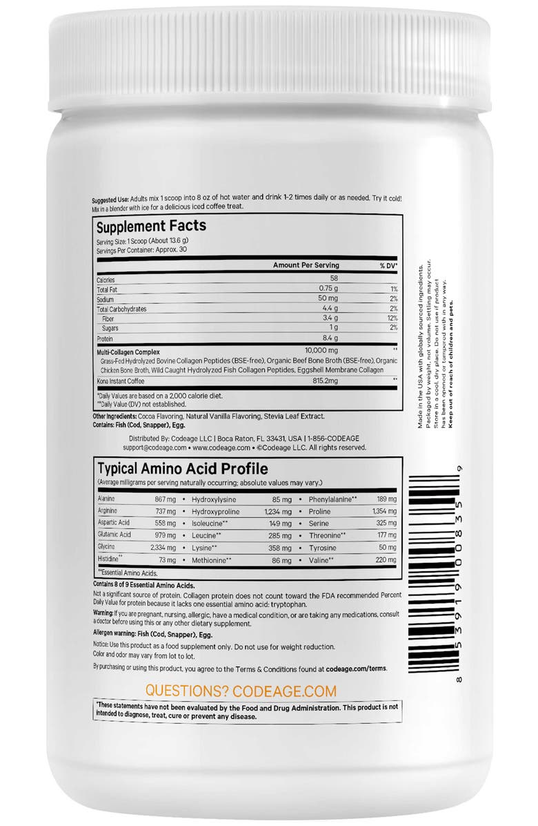 Codeage Multi Collagen Peptides Protein Mocha Powder Supplement, Alternate, color, White