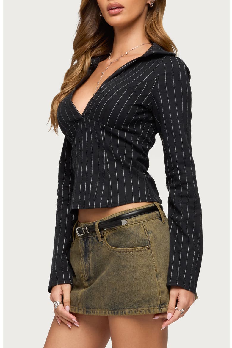 Araceli Tailored Pinstripe Shirt, Alternate, color, BLACK