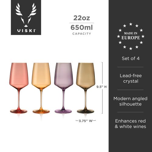Viski Reserve Nouveau Crystal Wine Glasses Set Of 4 In Multi