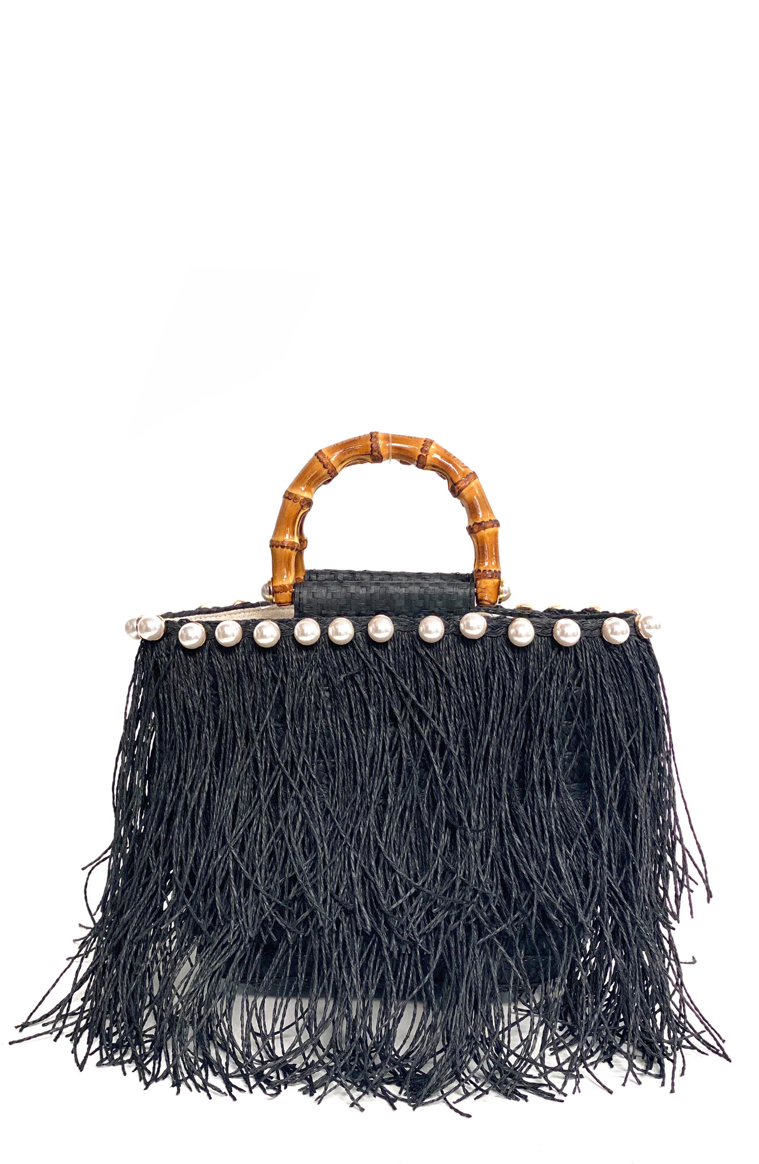 BTB Los Angeles Kiki Fringe Straw Clutch, Main, color, 