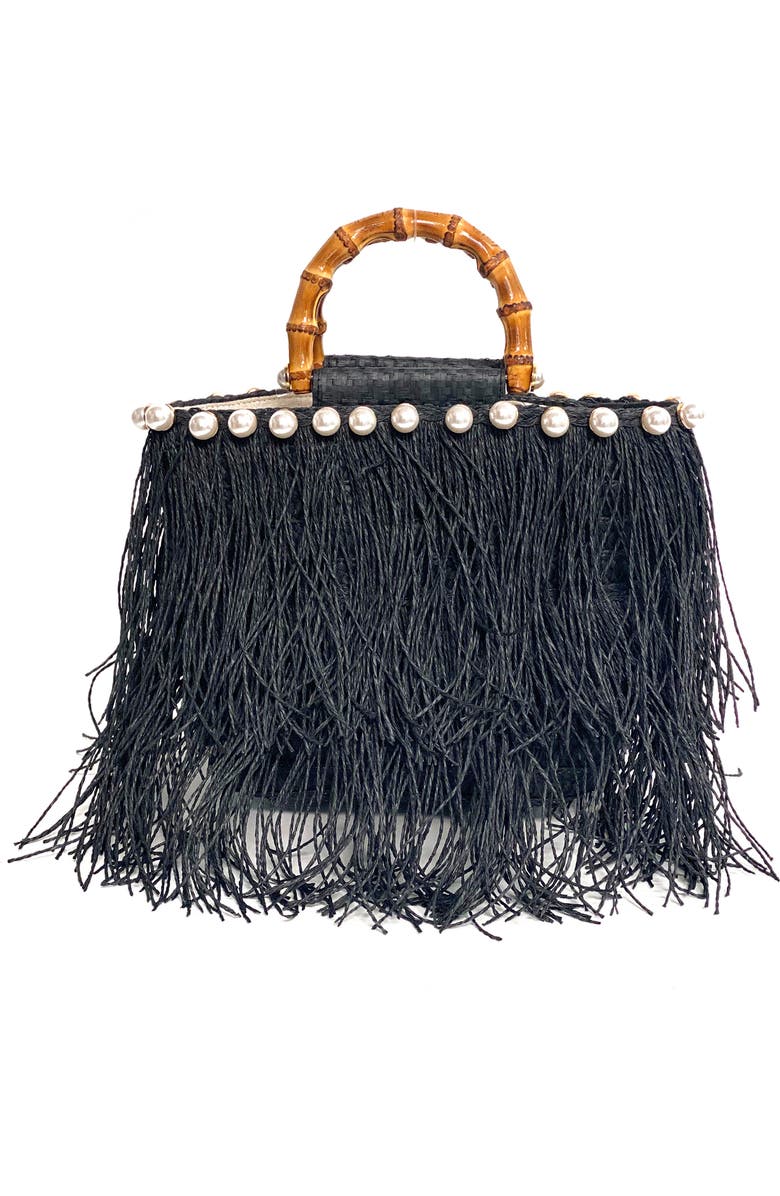 BTB Los Angeles Kiki Fringe Straw Clutch, Main, color,